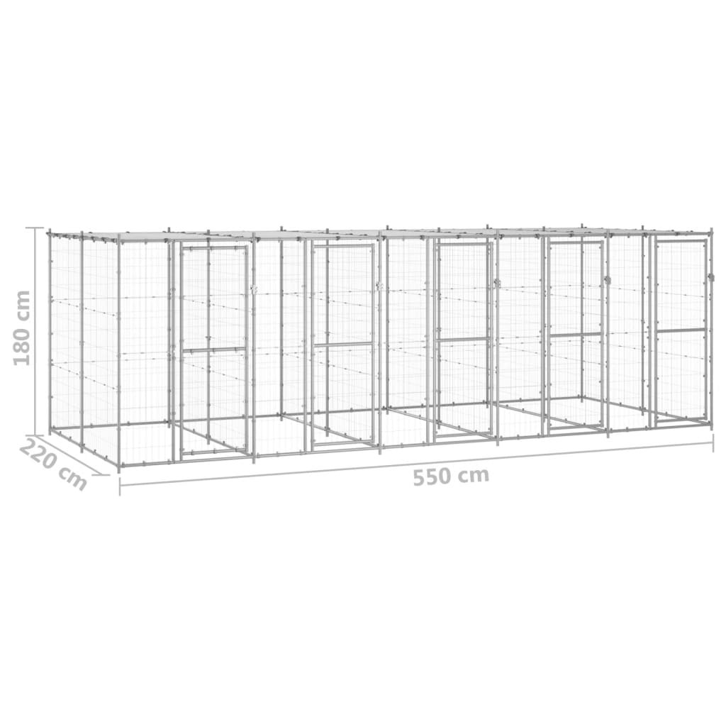 vidaXL Vanjski kavez za pse od pocinčanog čelika s krovom 12,1 m²