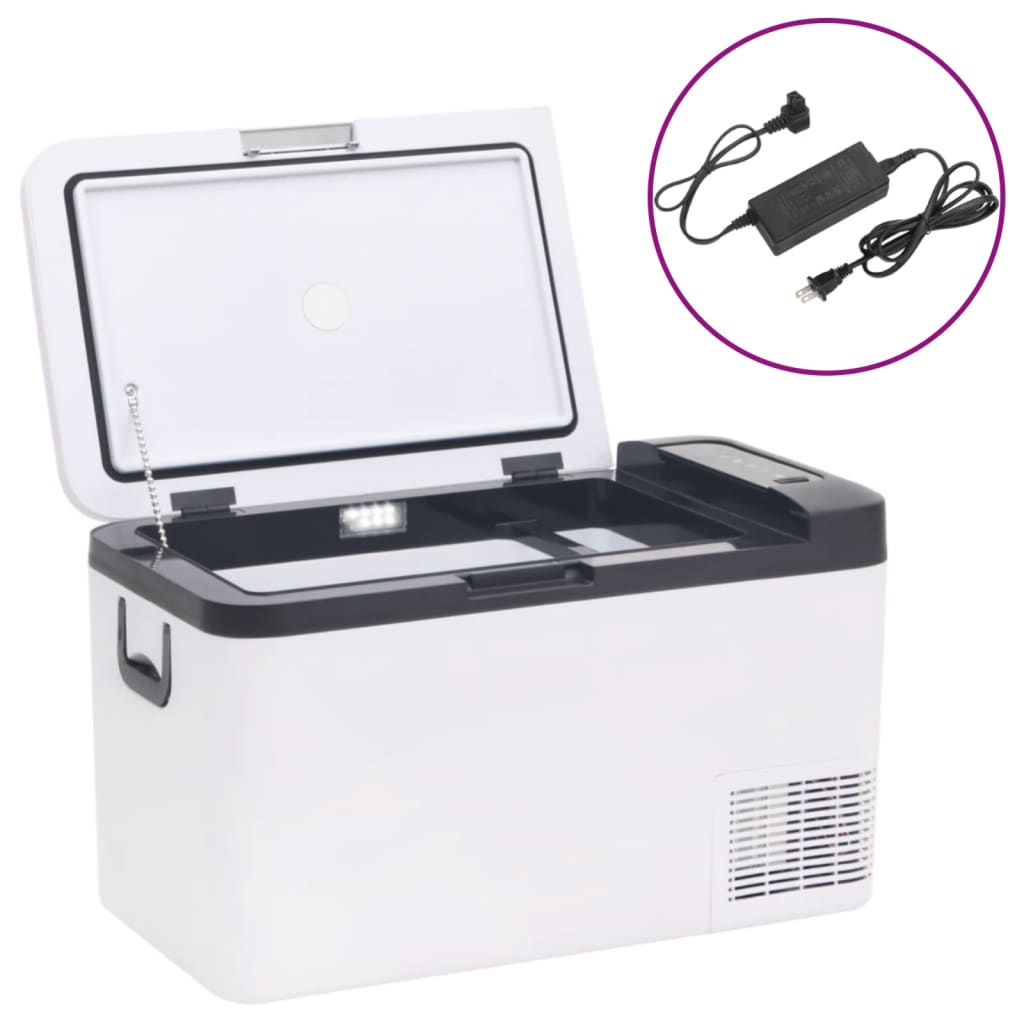 vidaXL Prijenosni hladnjak s ručkom i adapterom crno-bijeli 25 L PP/PE