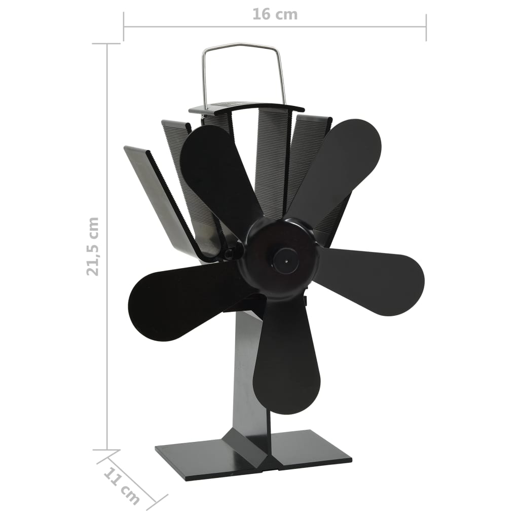 vidaXL Ventilator za peć na toplinski pogon s 5 lopatica crni