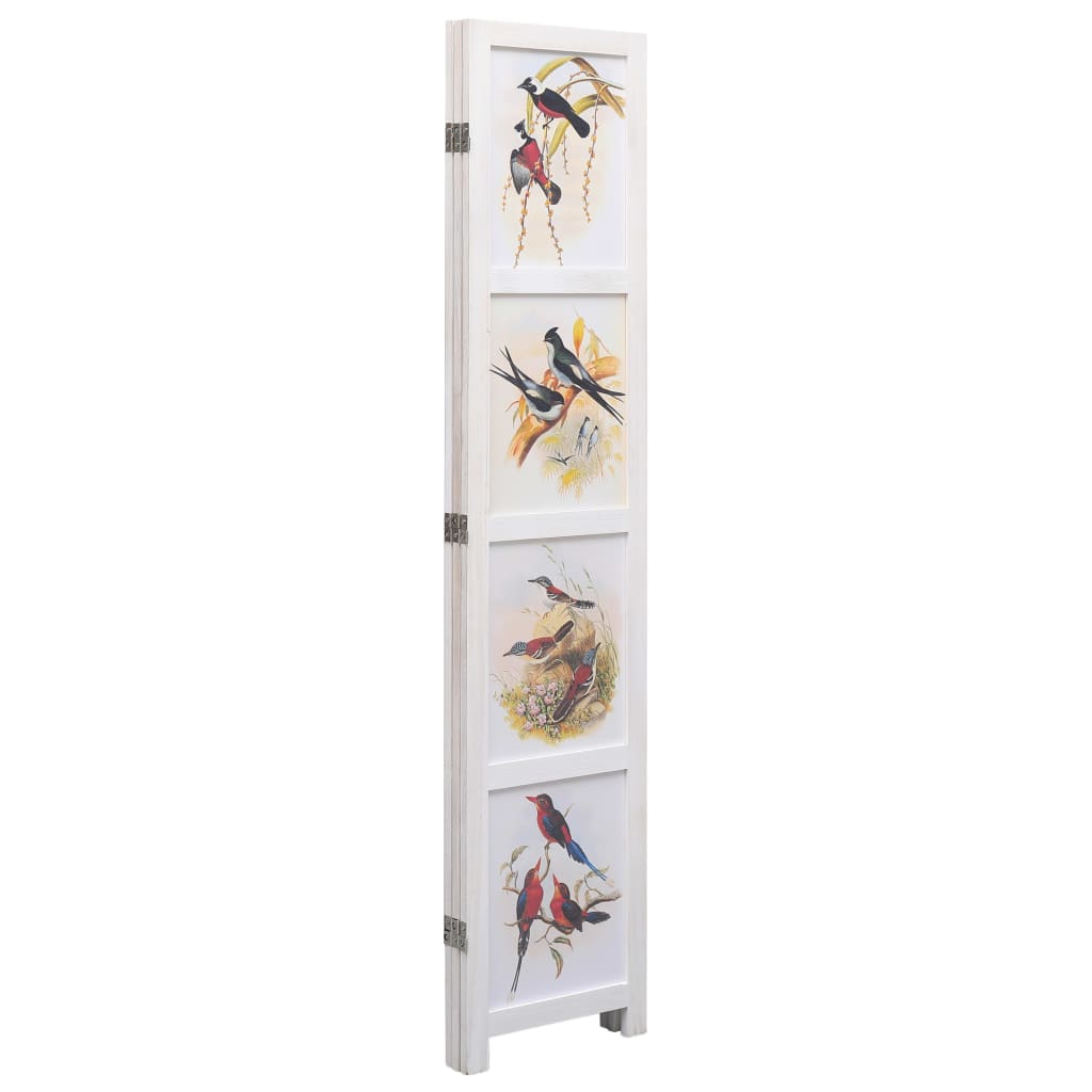 vidaXL Sobna pregrada s 3 panela bijela 105 x 165 cm s uzorkom ptica
