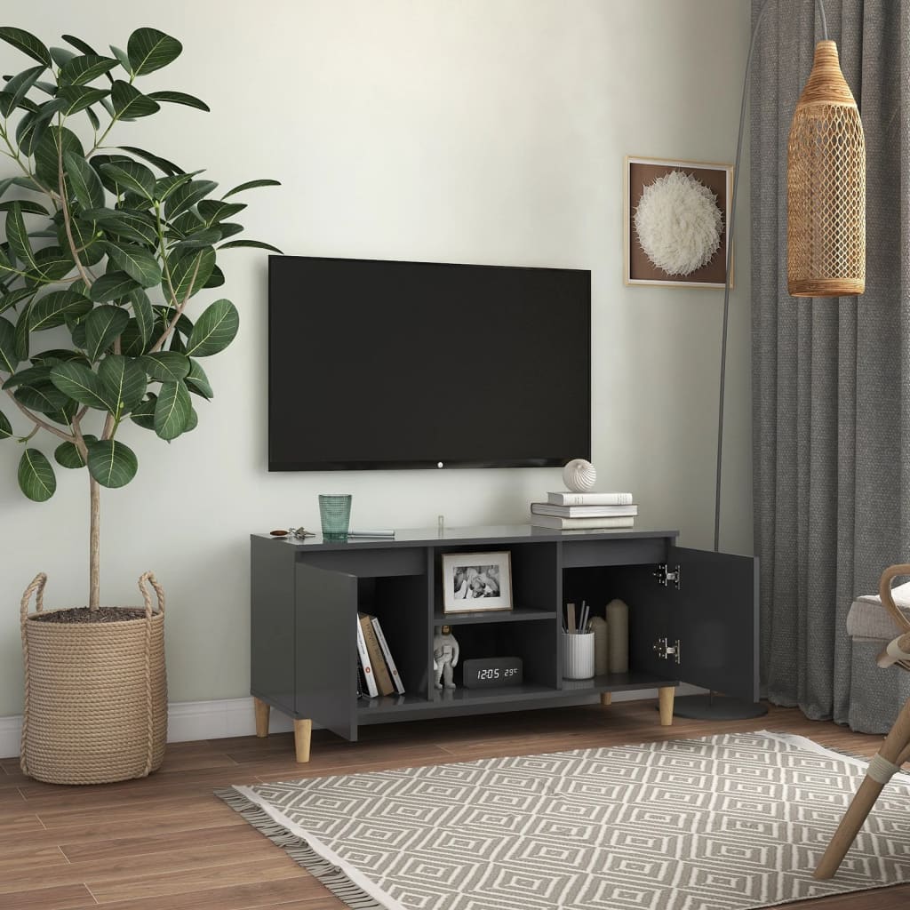 vidaXL TV ormarić s nogama od masivnog drva sivi 103,5 x 35 x 50 cm