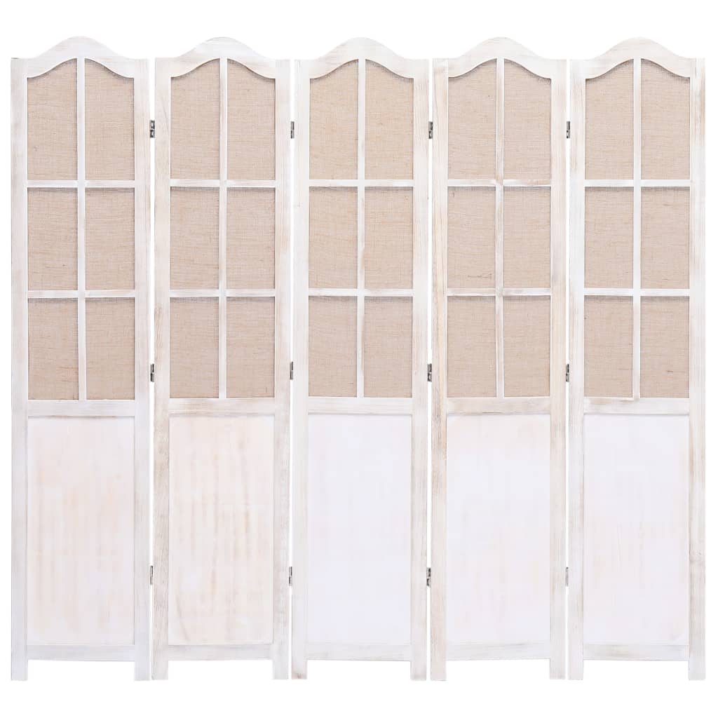 vidaXL Sobna pregrada s 5 panela od tkanine bijela 175 x 165 cm