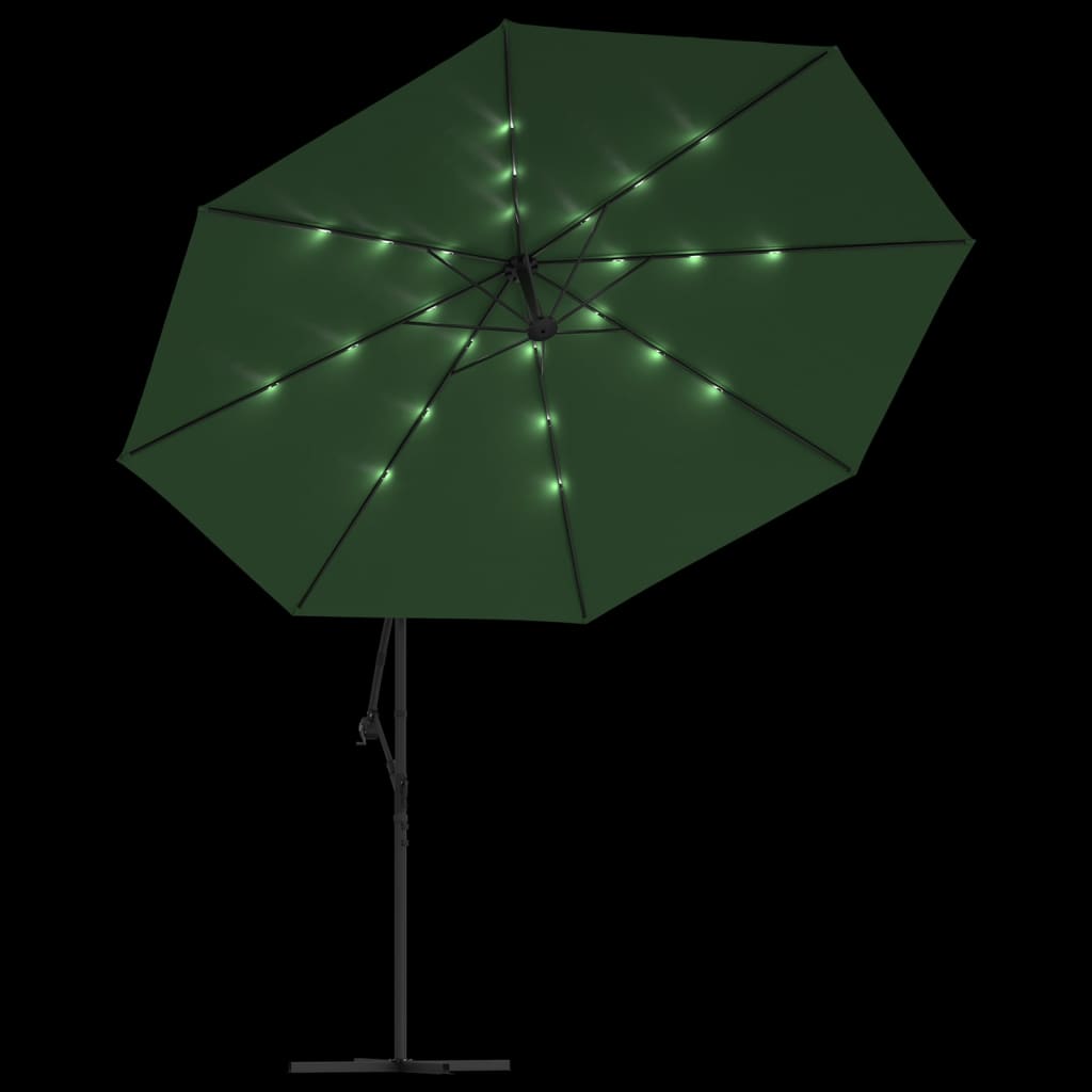 vidaXL Konzolni suncobran s LED svjetlima i metalnom šipkom 350 cm
