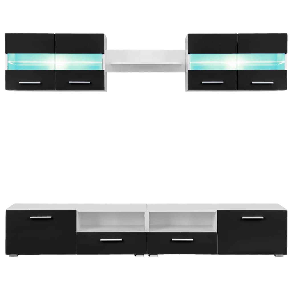 vidaXL 5-dijelni set zidnih TV regala s LED svjetlima crni visokog sjaja