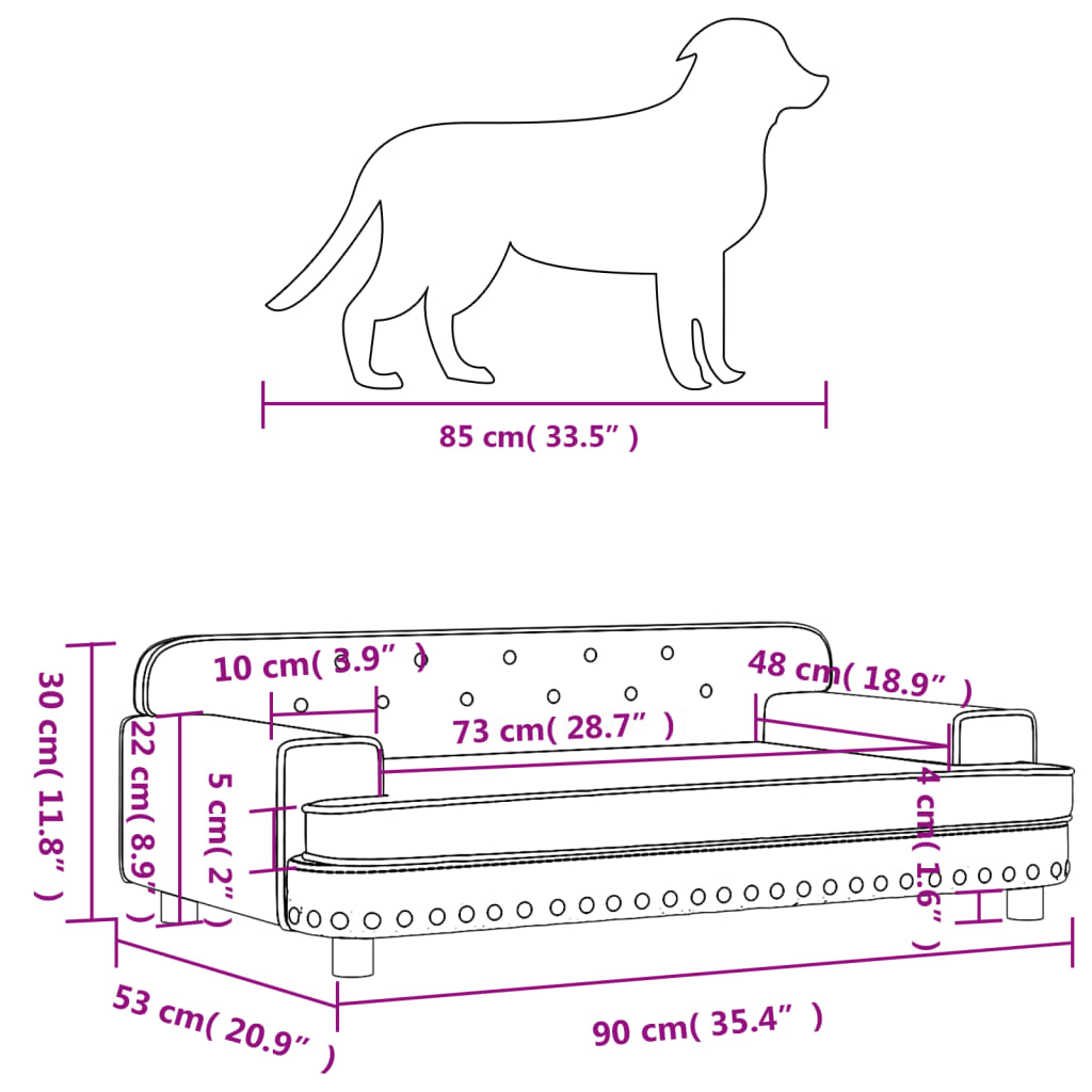 vidaXL Krevet za pse tamnosivi 90 x 53 x 30 cm baršunasti