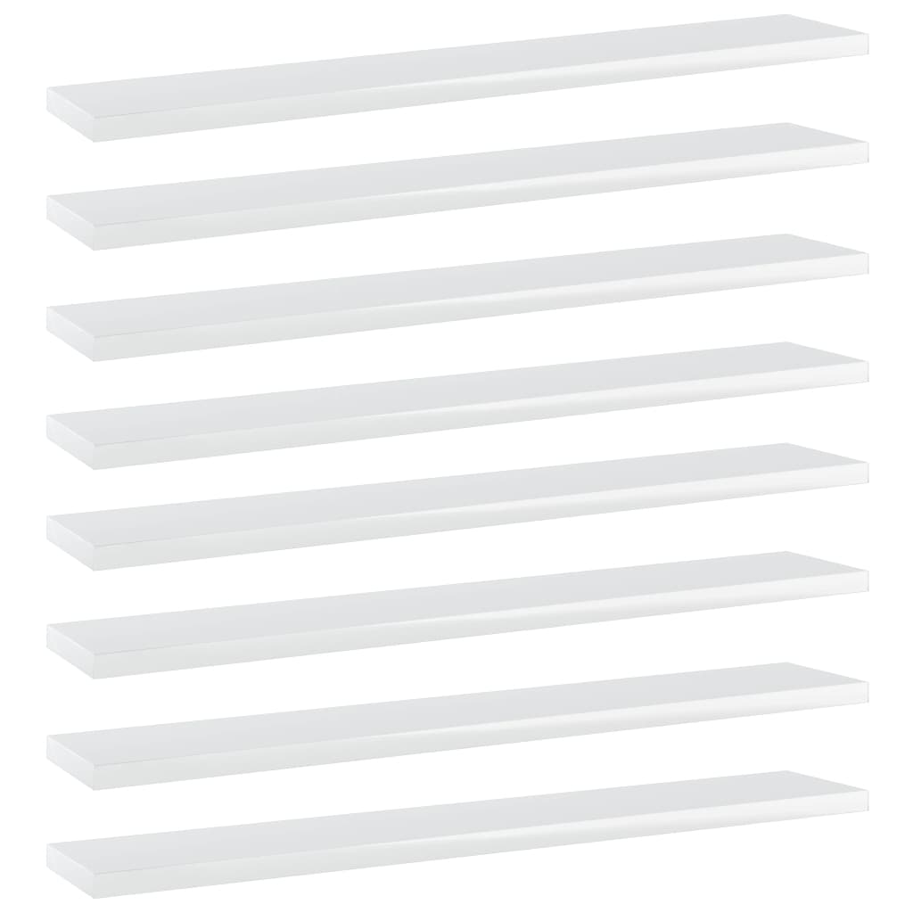vidaXL Police za knjige 8 kom visoki sjaj bijele 60x10x1,5 cm iverica