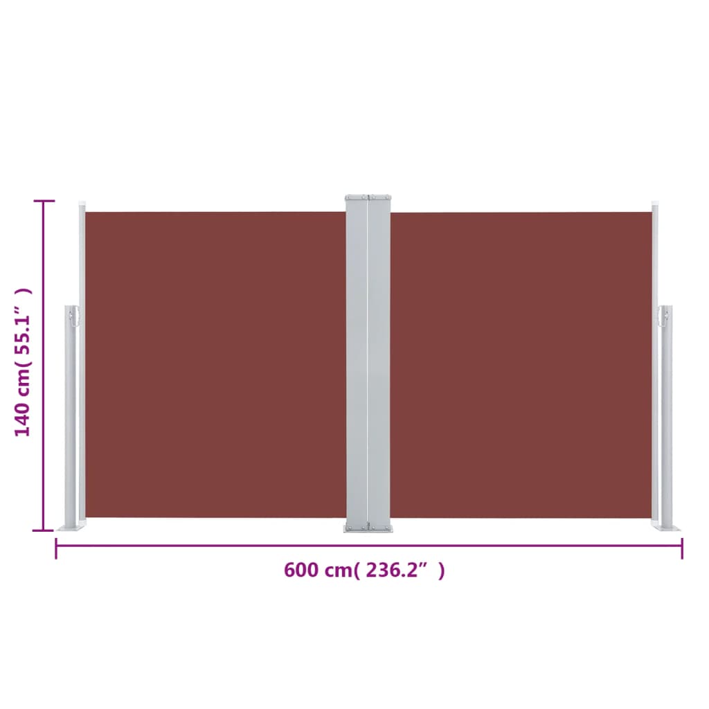 vidaXL Uvlačiva bočna tenda 140 x 600 cm smeđa