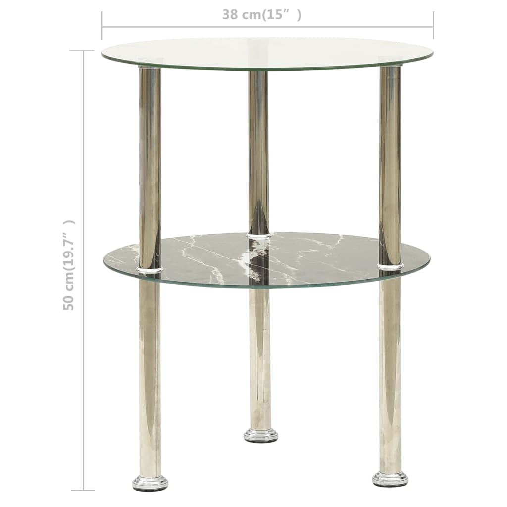 vidaXL Bočni stolić s 2 razine prozirni i crni 38 cm kaljeno staklo