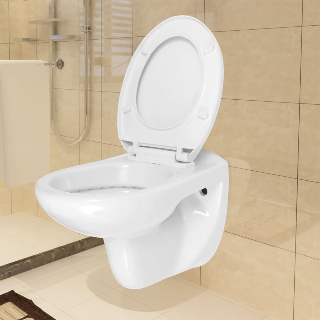 vidaXL Zidna Toaletna Školjka s Mekim Zatvaranjem Keramička Bijela WC
