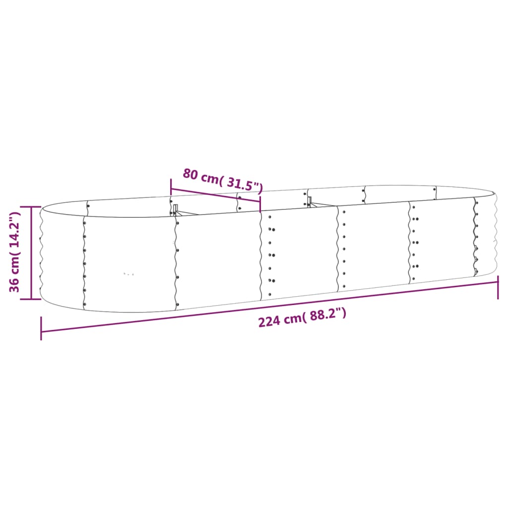 vidaXL Povišena vrtna gredica od čelika 224 x 80 x 36 cm smeđi