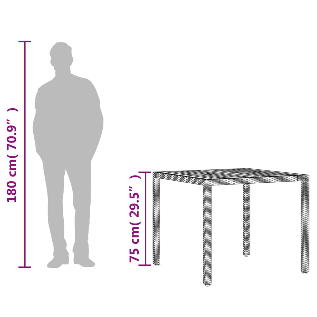 vidaXL Vrtni stol s pločom od drva bagrema crni 90x90x75 cm poliratana