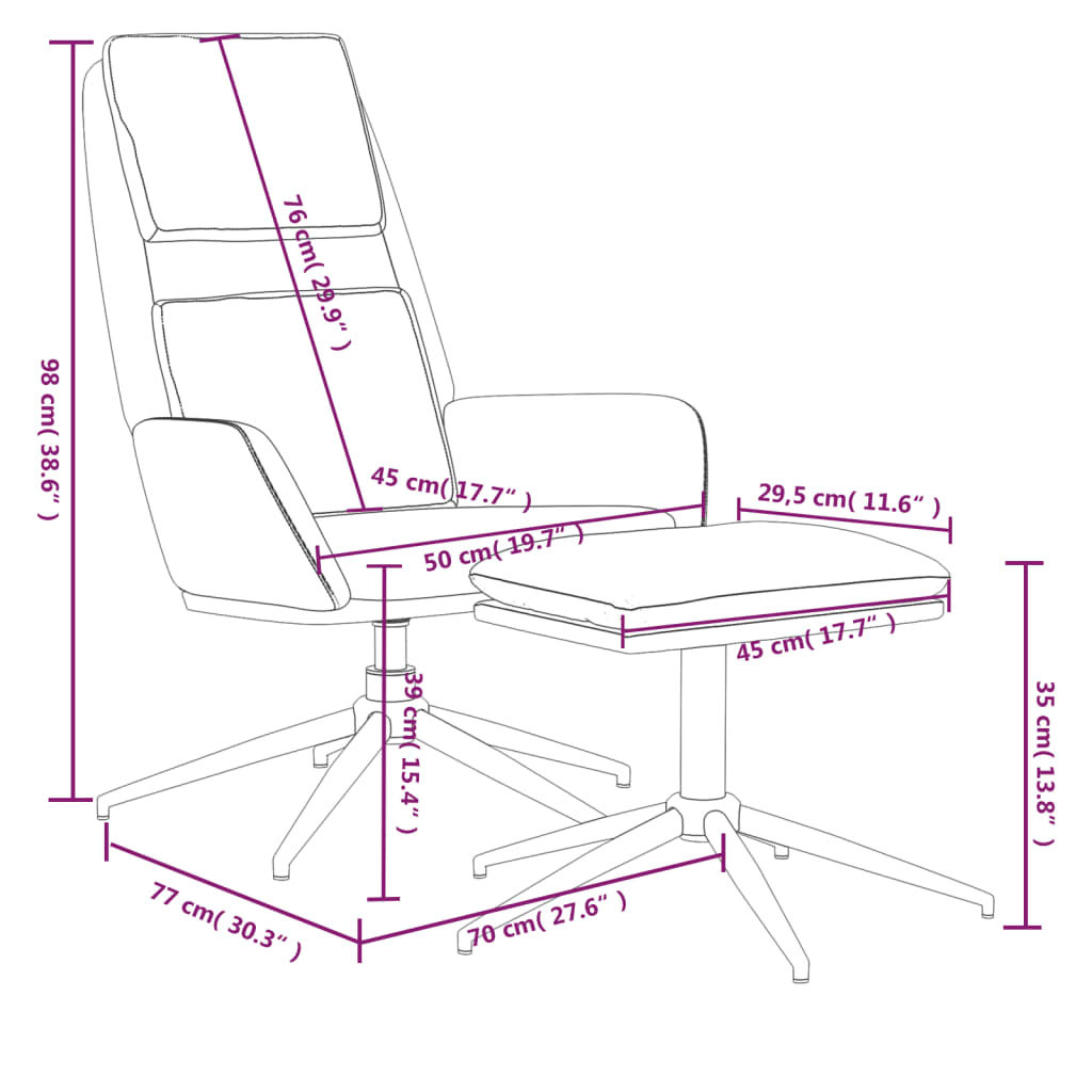 vidaXL Stolica za opuštanje sa stolcem od mikrovlakana krem