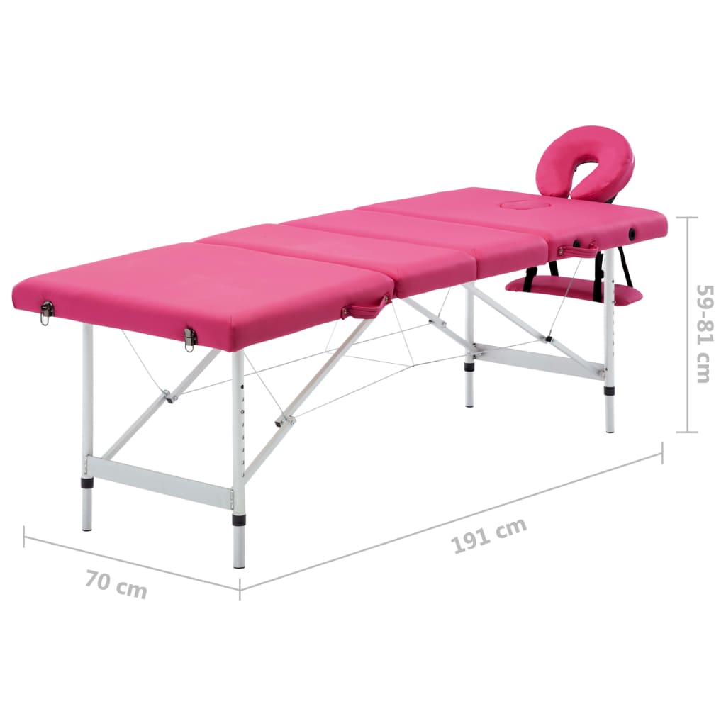 vidaXL Sklopivi stol za masažu s 4 zone aluminijski ružičasti