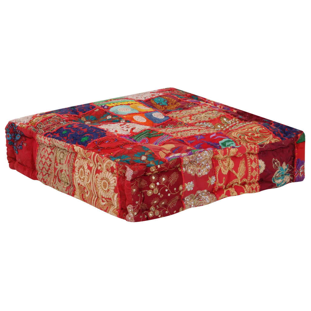 vidaXL Tabure s patchworkom četvrtasti pamučni 50 x 50 x 12 cm crveni