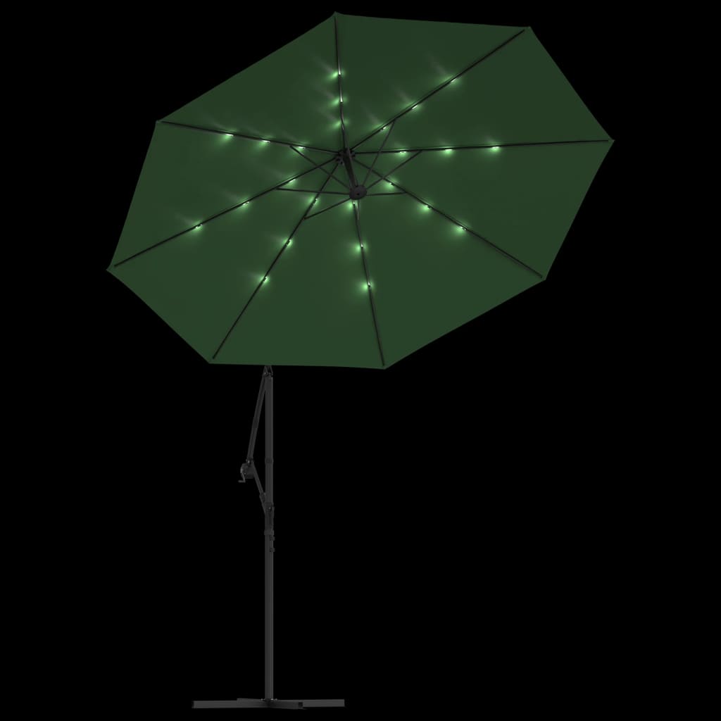 vidaXL Viseći Suncobran s LED Svjetlom 300 cm Zeleni Metalna Šipka