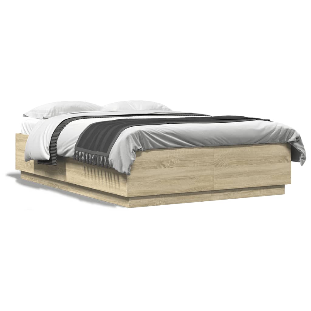 vidaXL Okvir kreveta s LED svjetlima boja hrasta 140 x 200 cm drveni
