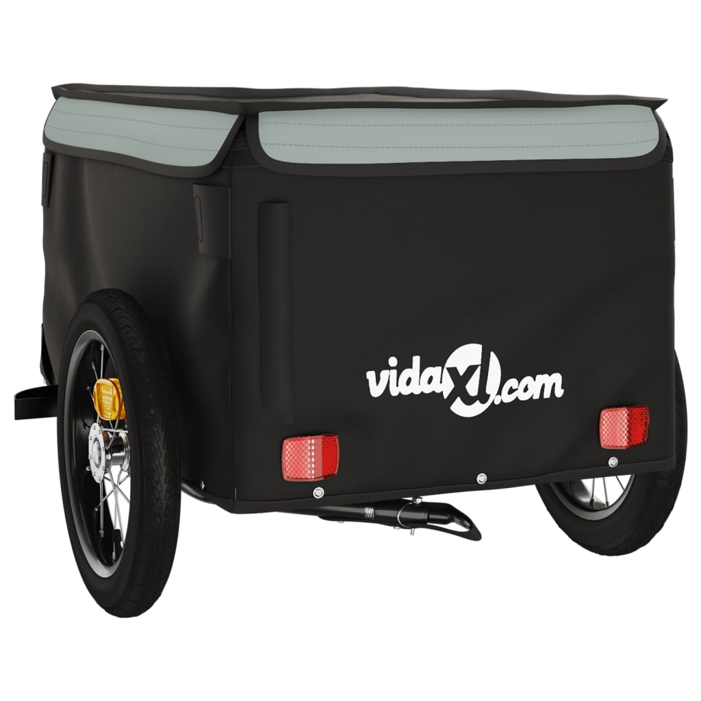 vidaXL Prikolica za bicikl crno-siva 30 kg željezna