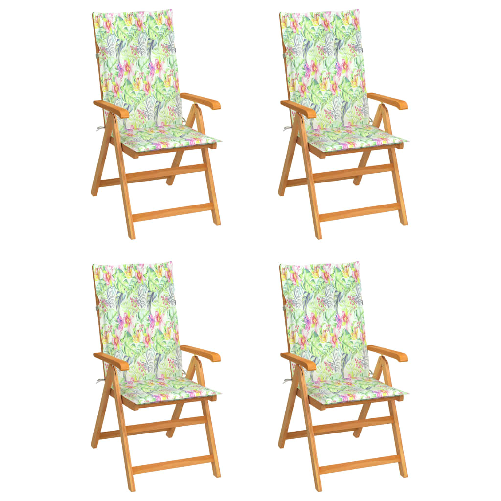 vidaXL Vrtne stolice s jastucima s uzorkom lišća 4 kom od tikovine