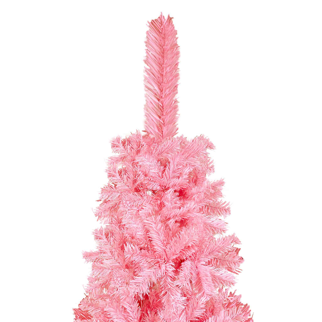 vidaXL Tanko osvijetljeno božićno drvce s kuglicama ružičasto 150 cm