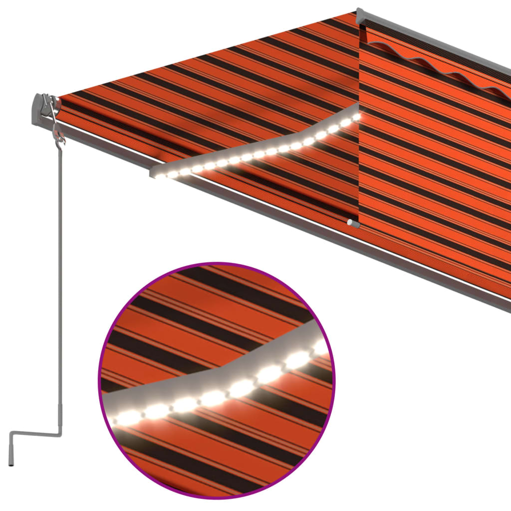 vidaXL Tenda na ručno uvlačenje s roletom LED 6 x 3 m narančasto-smeđa