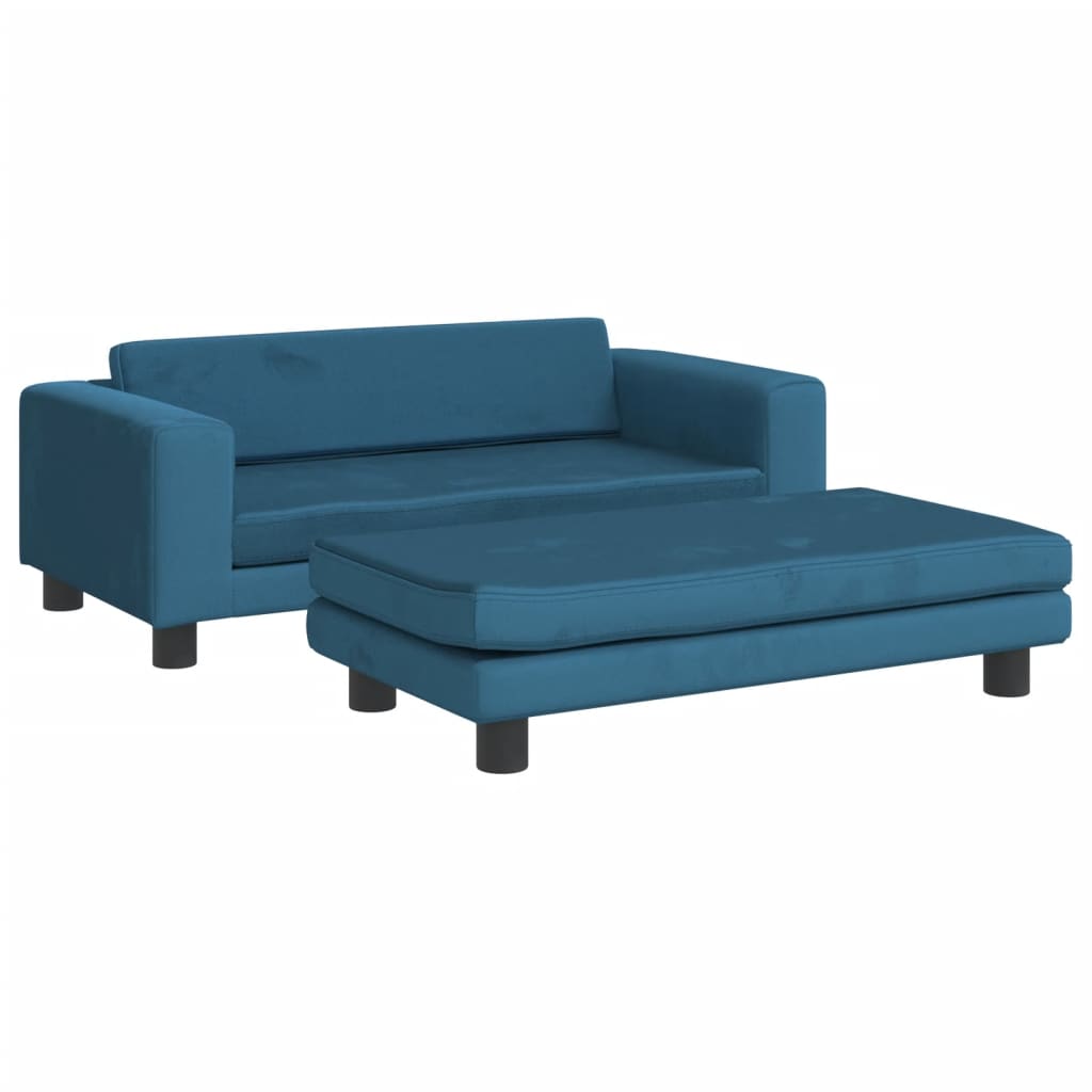 vidaXL Dječja fotelja s tabureom plava 100 x 50 x 30 cm baršunasta
