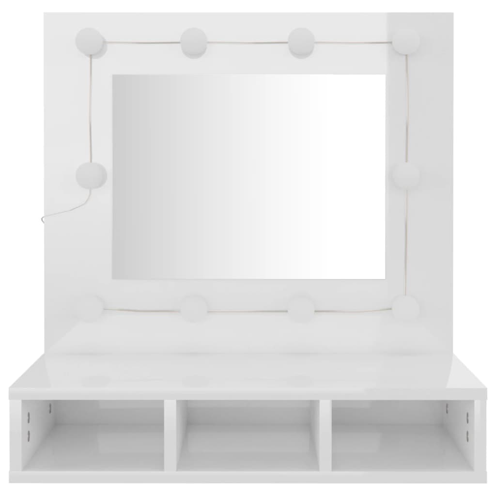 vidaXL Ormarić s ogledalom i LED svjetlima sjajni bijeli 60x31,5x62 cm