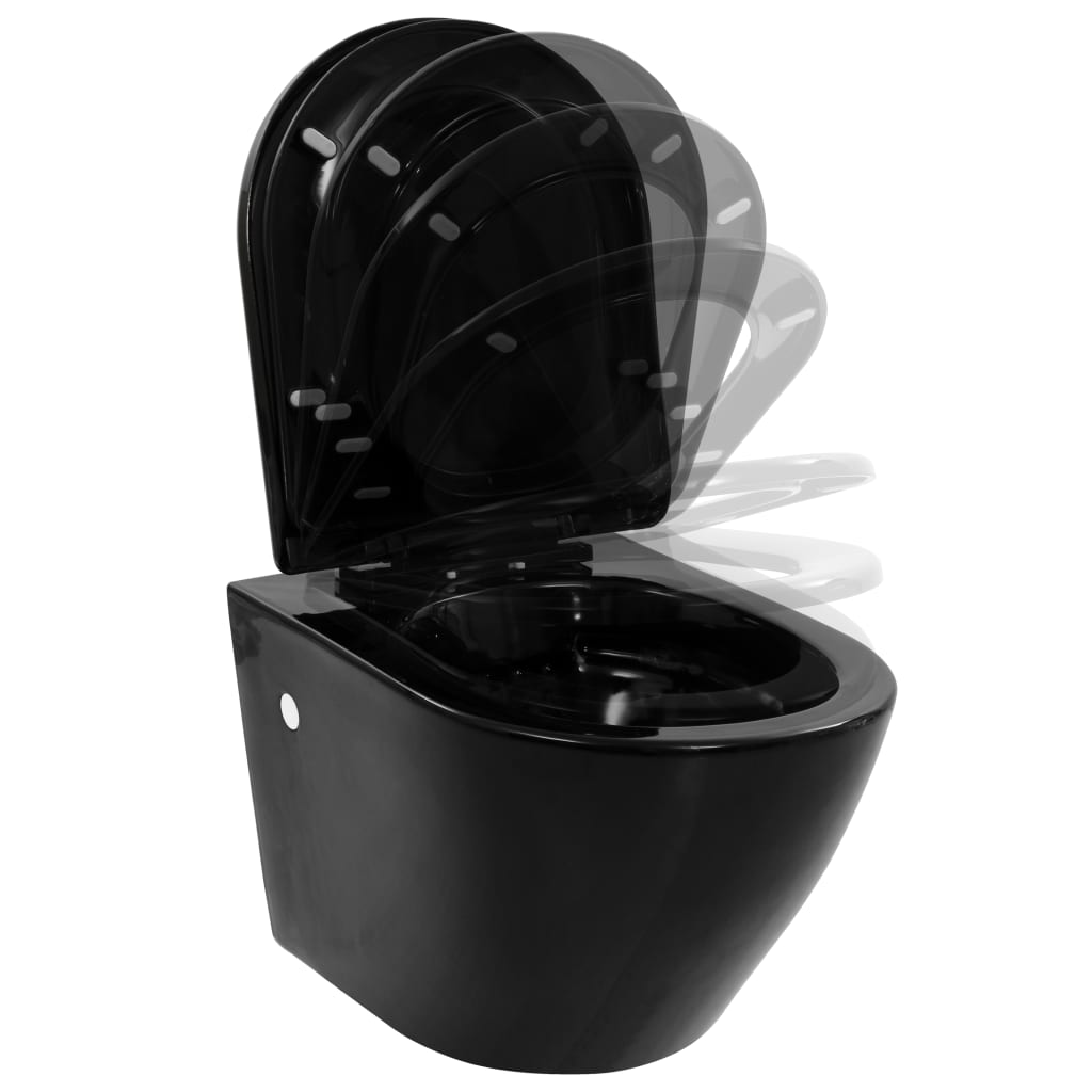 vidaXL Zidna toaletna školjka bez ruba keramička crna