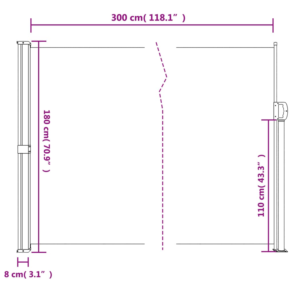 vidaXL Bočna tenda na uvlačenje antracit 180 x 300 cm
