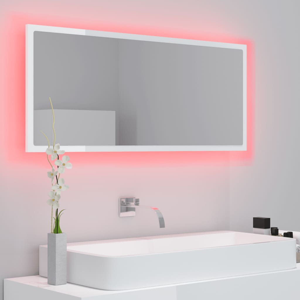 vidaXL LED kupaonsko ogledalo visoki sjaj bijelo 100x8,5x37 cm akrilno