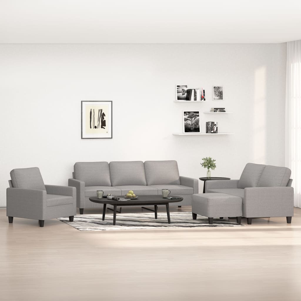 vidaXL 4-dijelni set sofa s jastucima svjetlosivi od tkanine