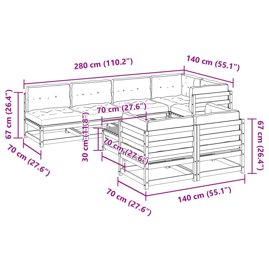 vidaXL 8-dijelni set vrtnih sofa s jastucima voštano smeđi od borovine