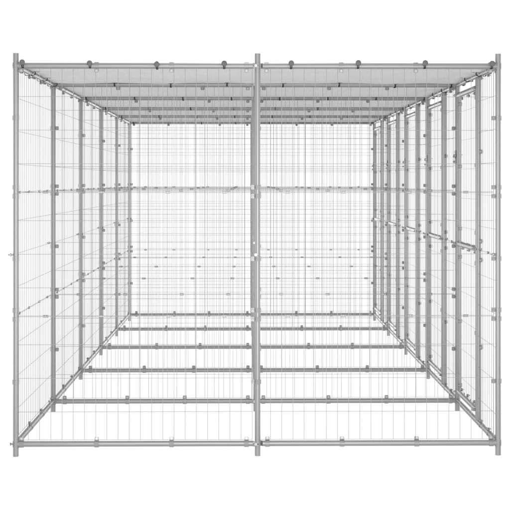 vidaXL Vanjski kavez za pse od pocinčanog čelika s krovom 12,1 m²