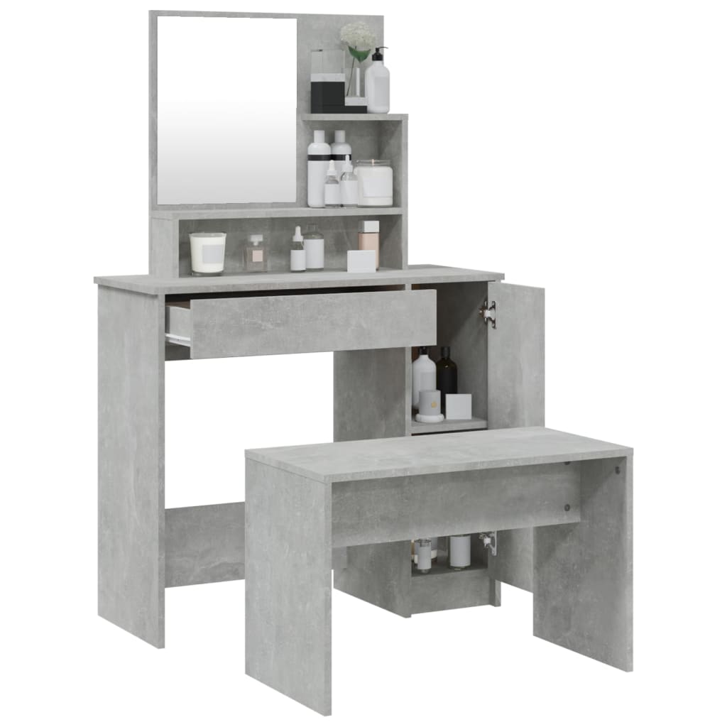 vidaXL Set toaletni stolić siva boja betona 86,5x35x136 cm