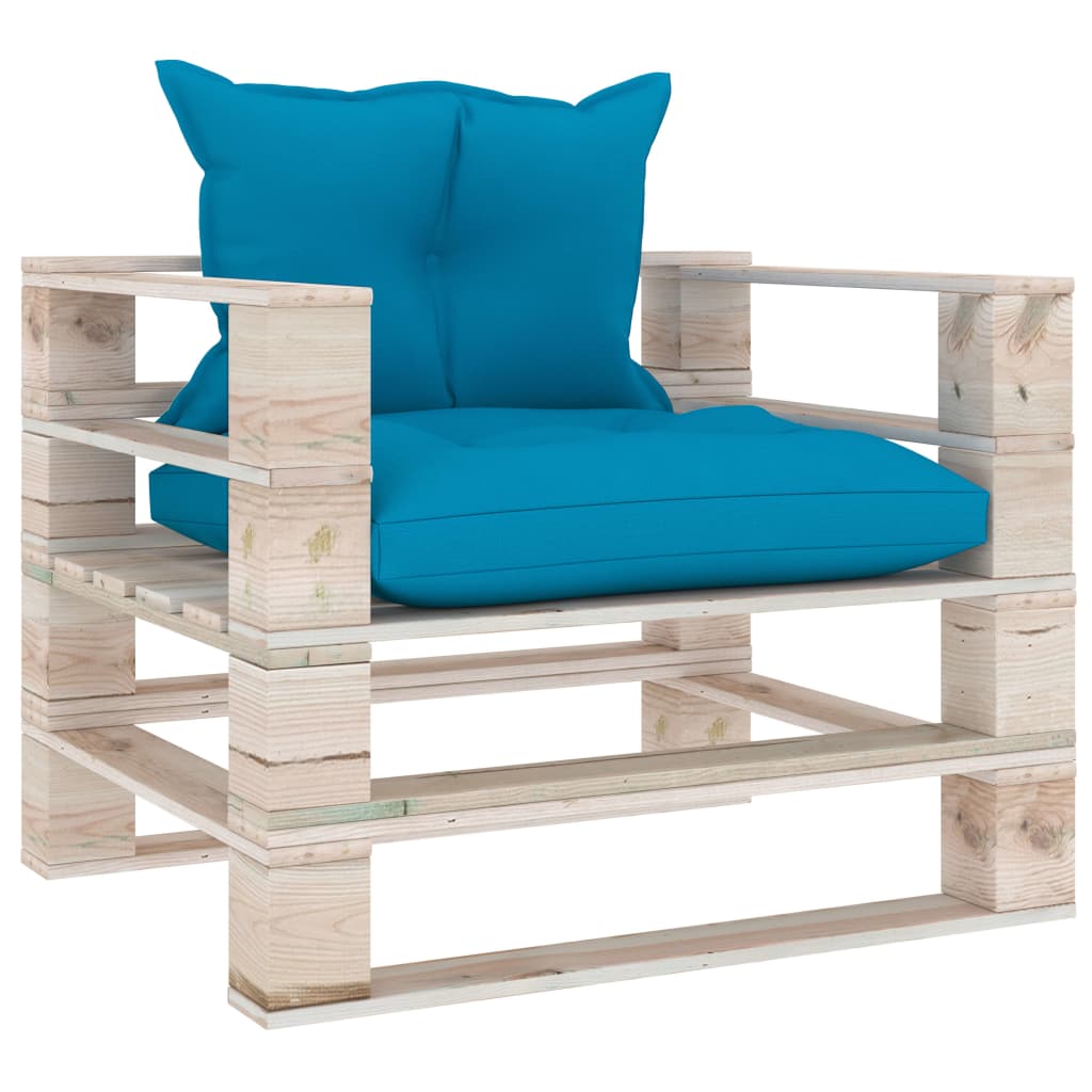 vidaXL Vrtna sofa od paleta od borovine s plavim jastucima