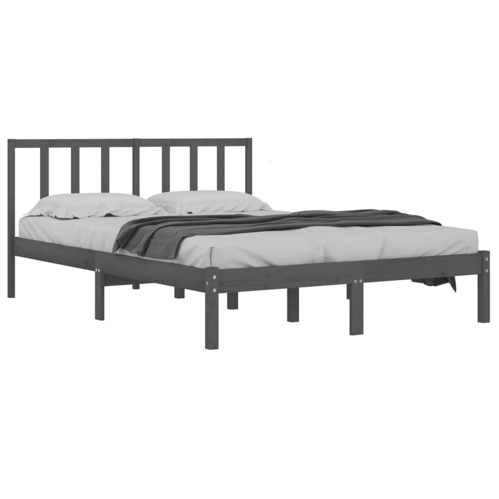 vidaXL Okvir za krevet od masivne borovine sivi 140 x 190 cm