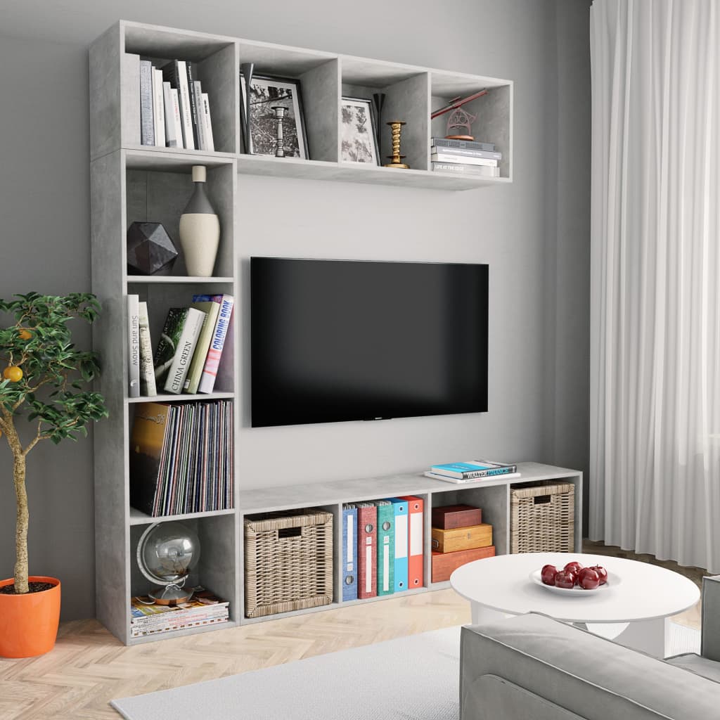 vidaXL 3-dijelni set ormarića za knjige/TV boja betona 180x30x180 cm