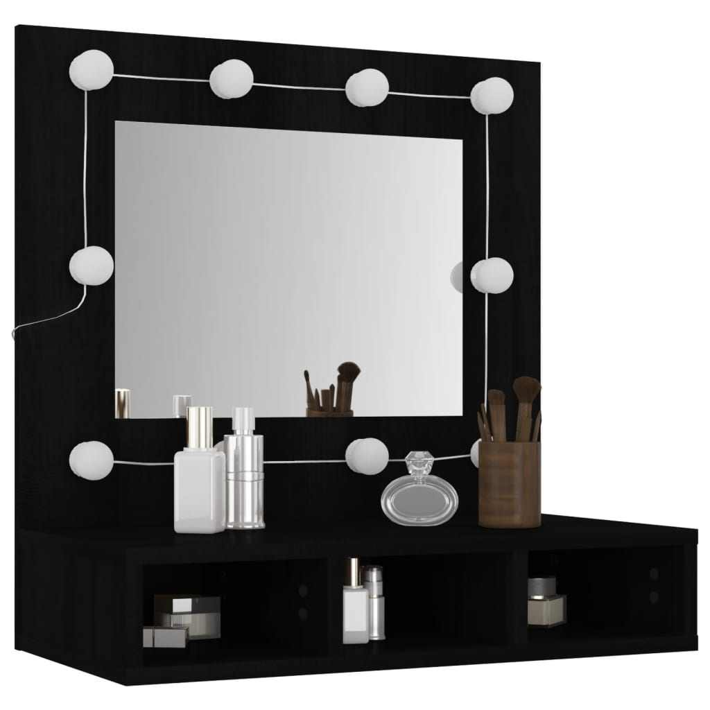 vidaXL Ormarić s ogledalom i LED svjetlima crni 60 x 31,5 x 62 cm