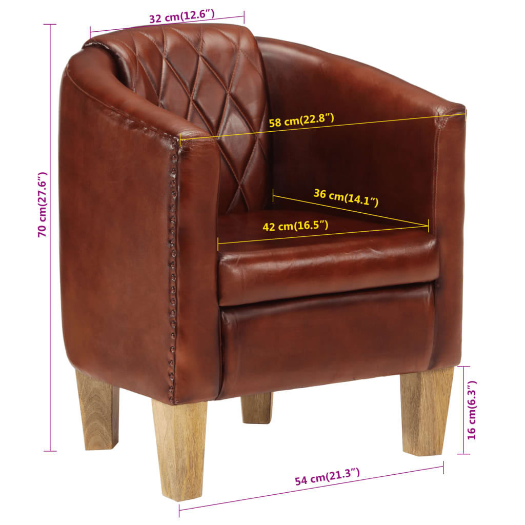 vidaXL Zaobljena fotelja od prave kože smeđa