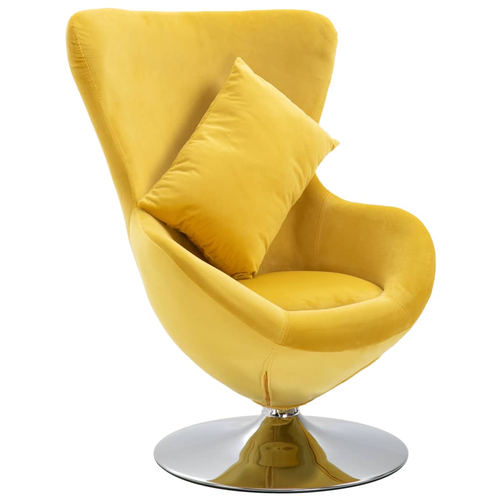 vidaXL Okretna jajolika stolica s jastukom žuta baršunasta