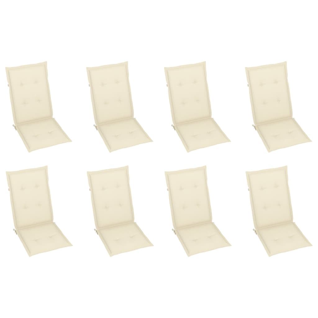 vidaXL Nagibne vrtne stolice s jastucima 8 kom od masivne tikovine