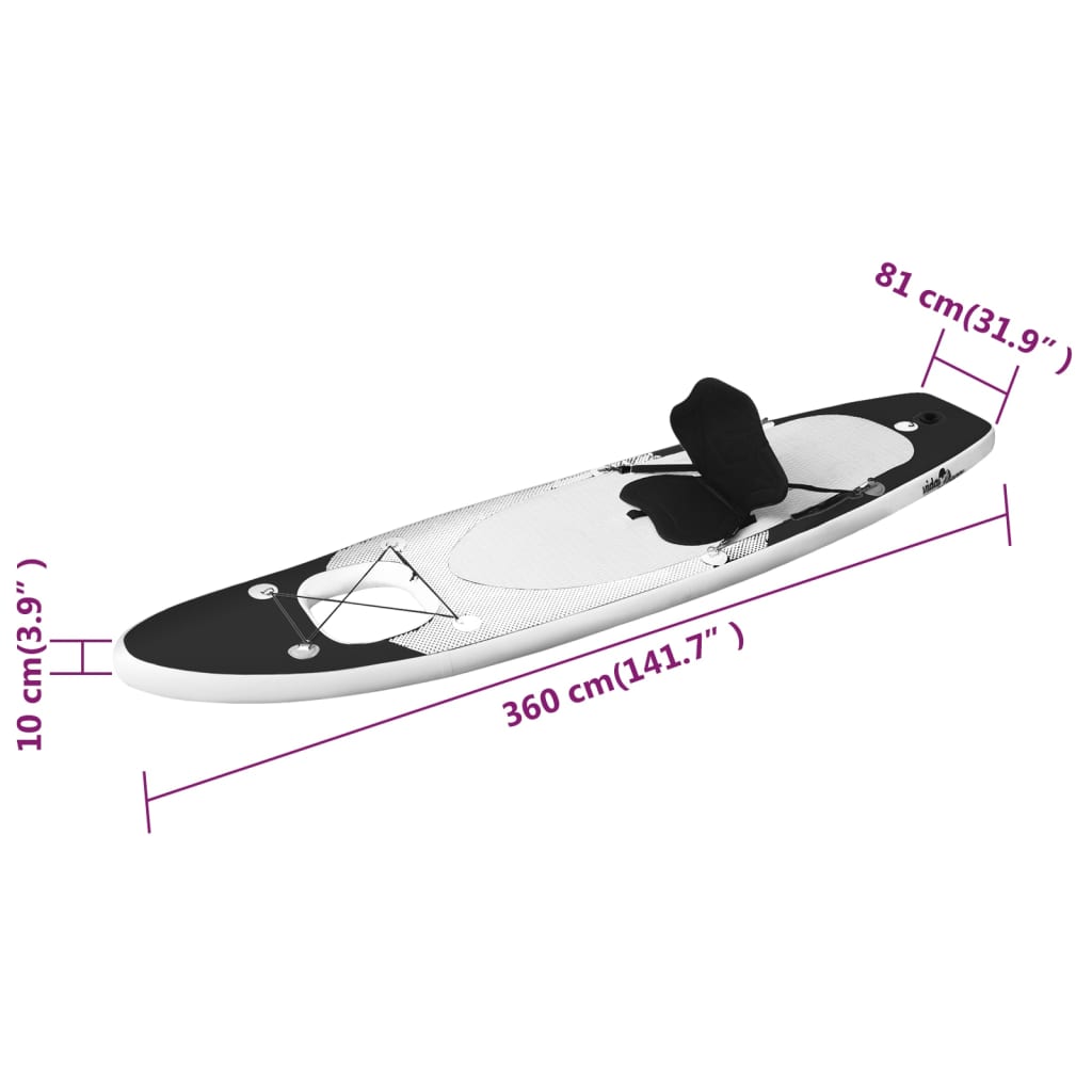 vidaXL Set daske na napuhavanje za veslanje stojeći crni 360x81x10 cm