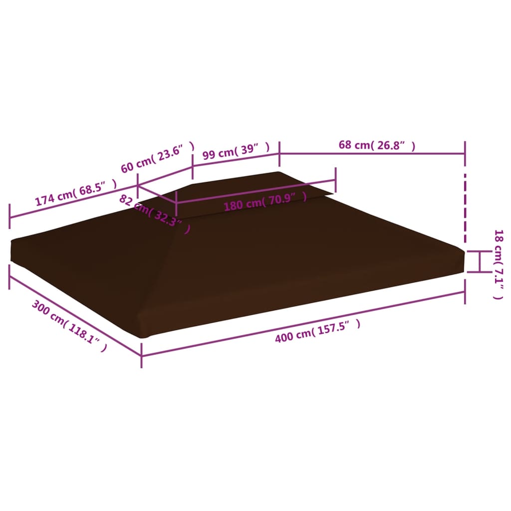 vidaXL Pokrov za sjenicu s 2 razine 310 g/m² 4 x 3 m smeđi
