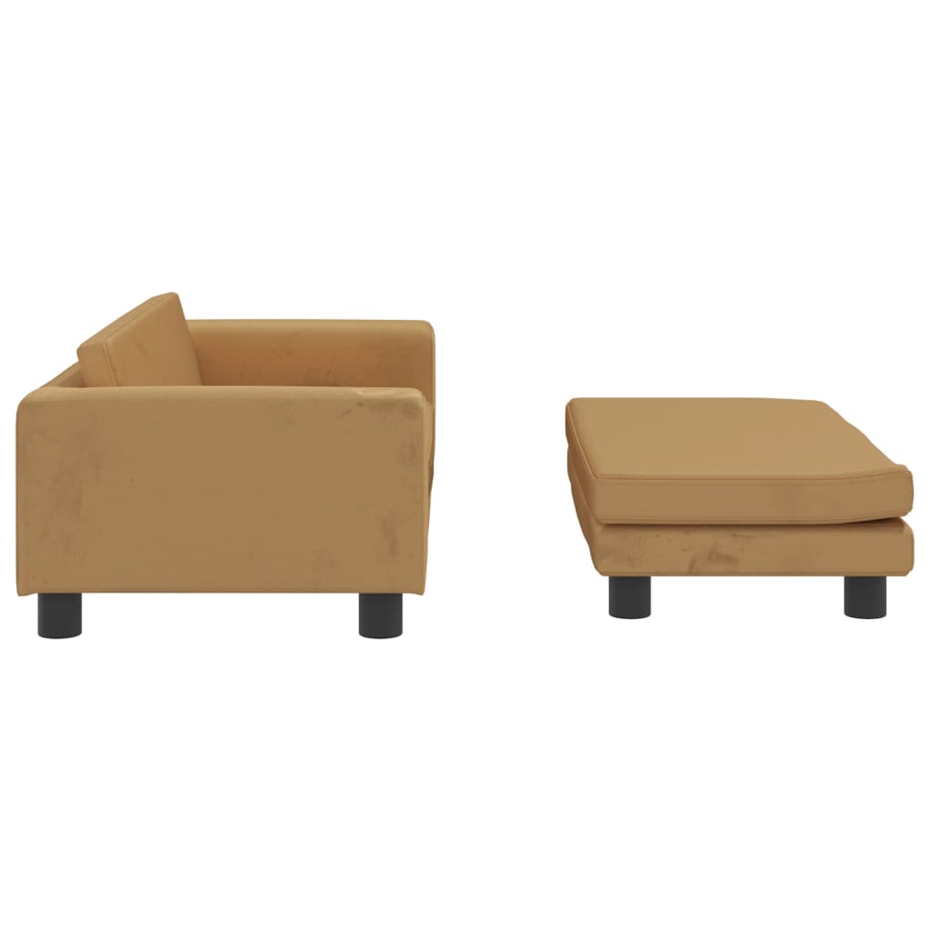 vidaXL Dječja fotelja s tabureom smeđa 100 x 50 x 30 cm baršunasta