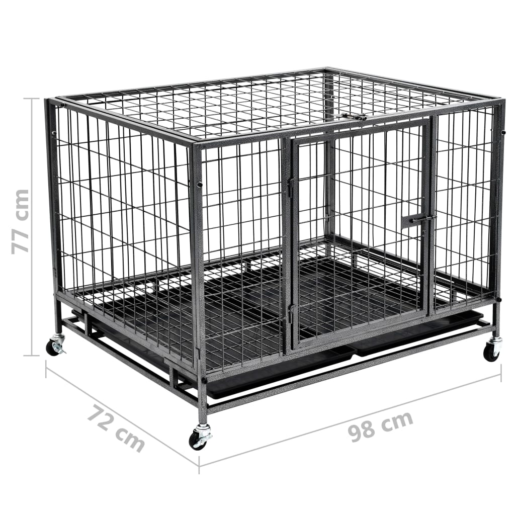 vidaXL Izdržljivi kavez za pse s kotačima čelični 98 x 72 x 77 cm