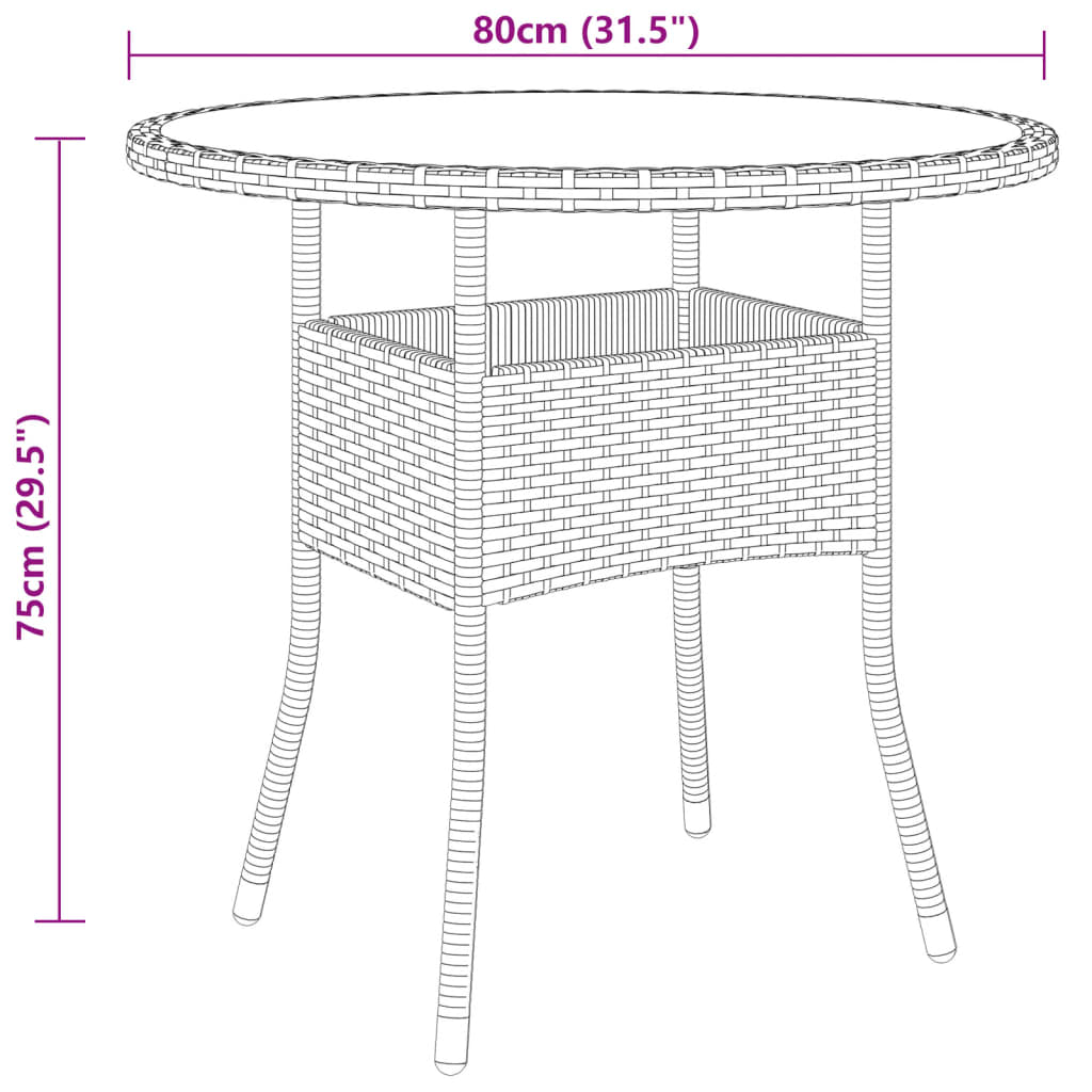 vidaXL Vrtni stol Ø 80 x 75 cm od kaljenog stakla i poliratana smeđi