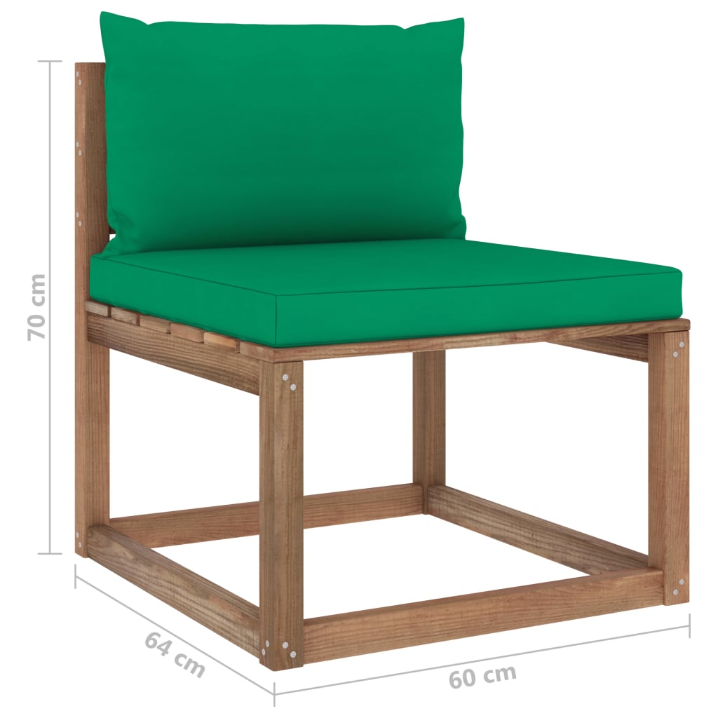 vidaXL Srednja vrtna sofa od paleta sa zelenim jastucima