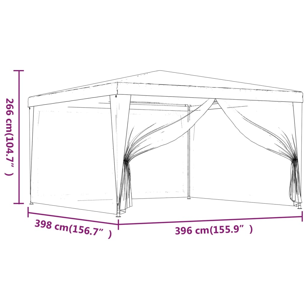 vidaXL Šator za zabave s 4 mrežasta bočna zida zeleni 4 x 4 m HDPE