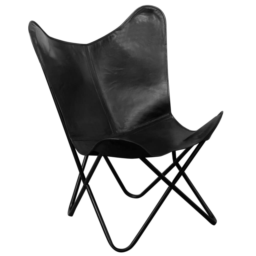 vidaXL Butterfly stolica od prave kože crna