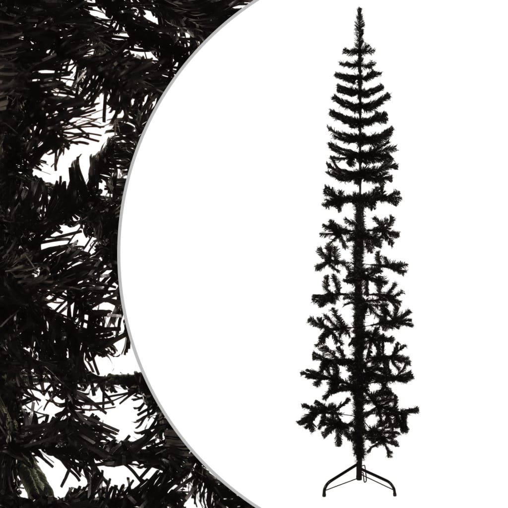 vidaXL Tanka umjetna polovica božićnog drvca sa stalkom crna 180 cm