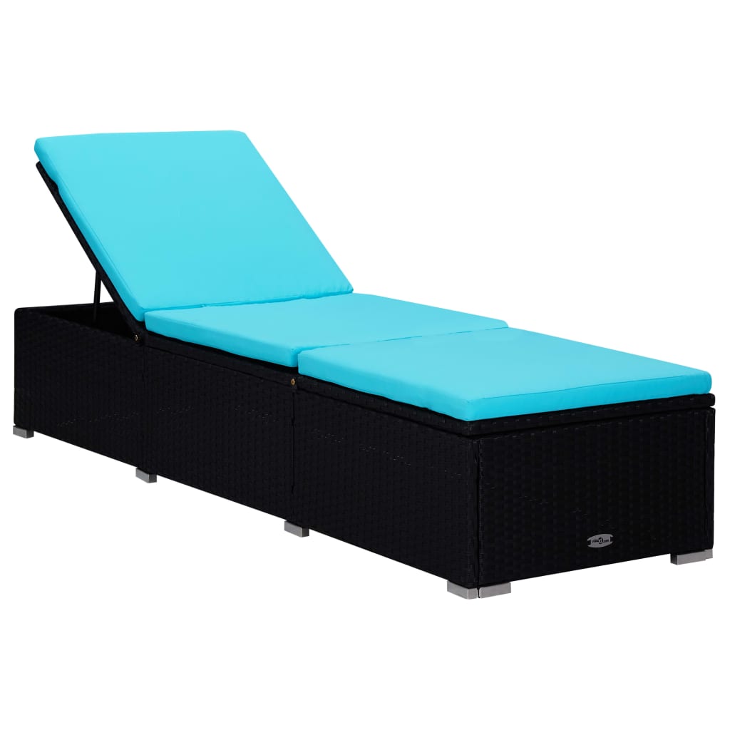 vidaXL Ležaljka za sunčanje s jastukom i stolićem od poliratana plava